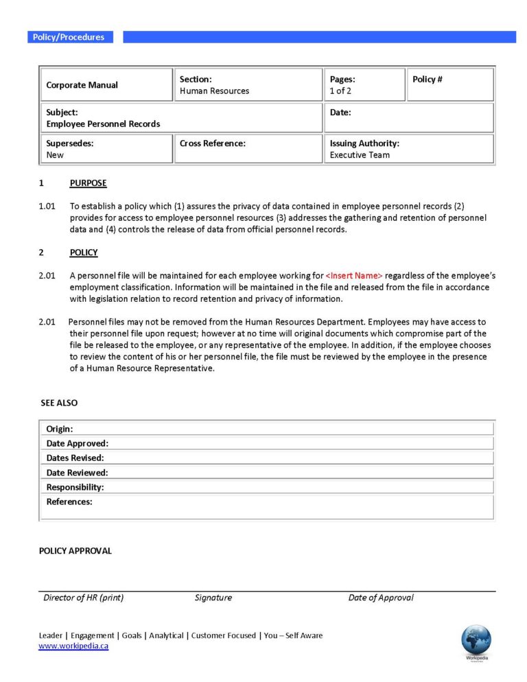 Employee Personnel Records Policy