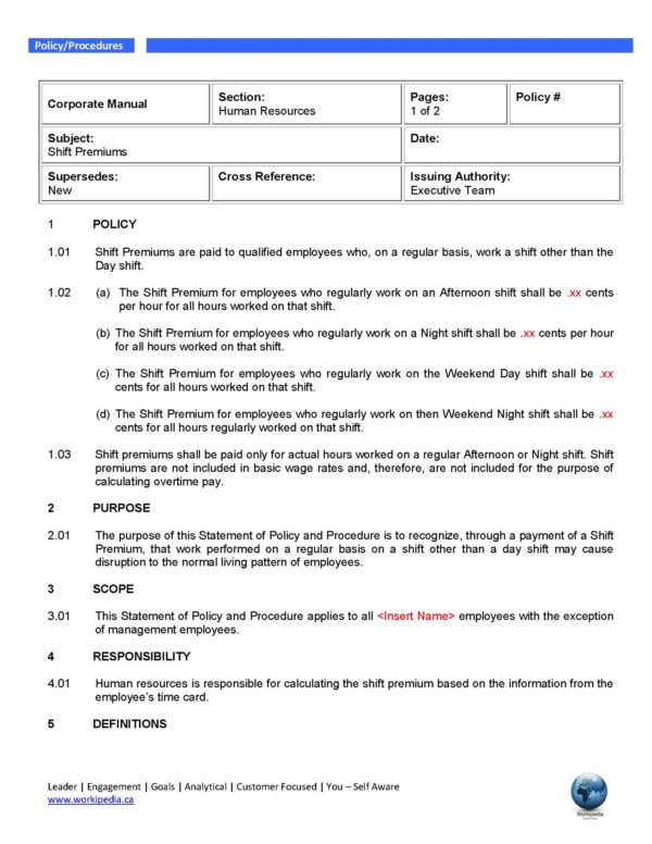 Shift Premiums Policy